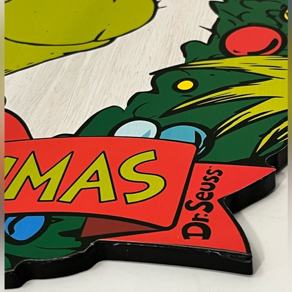 Dr Seuss Merry Grinchmas Wood Christmas Grinch Wreath Wall Plaque Wall Decor - Picture 3 of 5